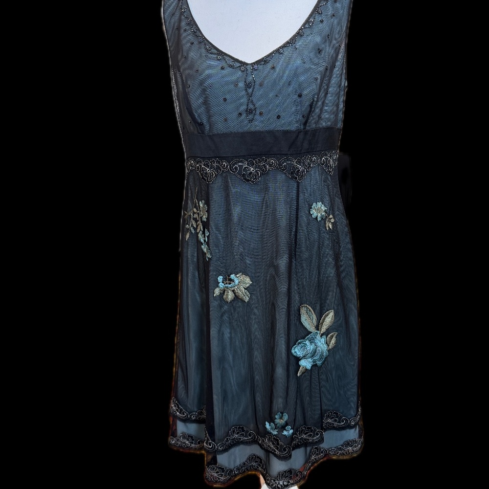 Adrianna Papell embroidered overlay sleeveless dress size 14